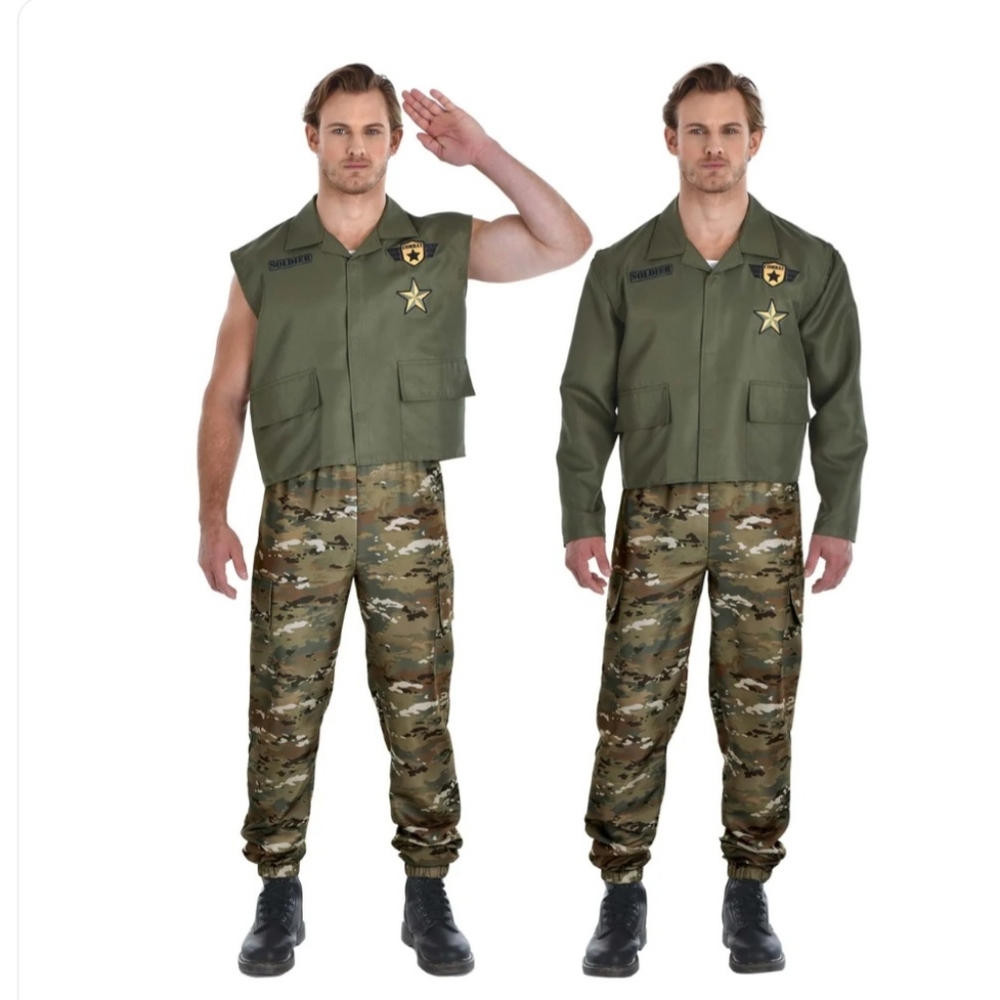 NWT Soldier Costume for Adults, Green Jacket and Pants